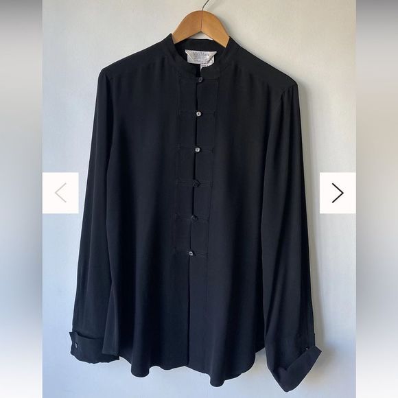 MaxMara Tops - MaxMara 100% Silk Black Shirt Blouse Made in Italy